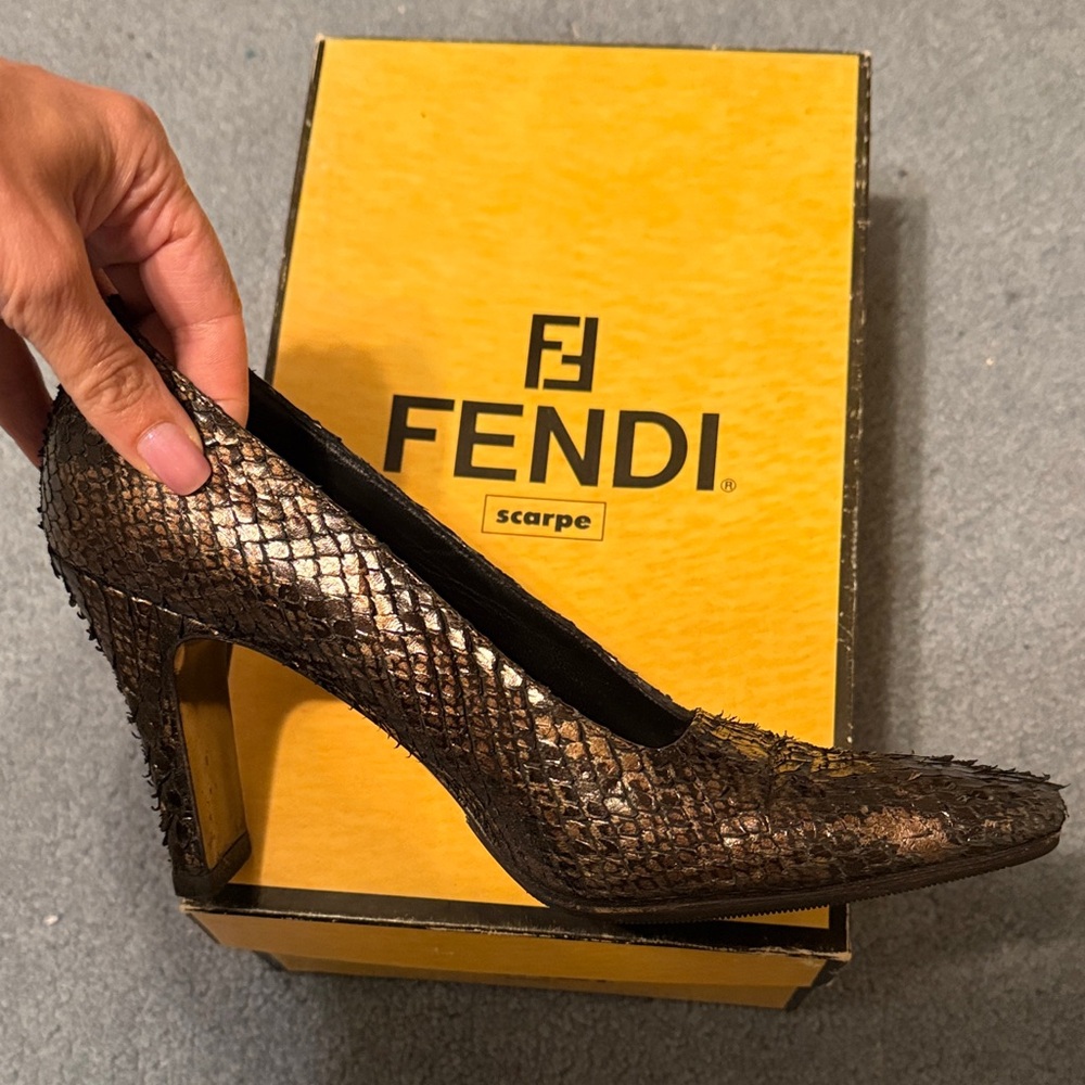Fendi Snakeskin Real Python Brown Pumps Size 6 - image 6